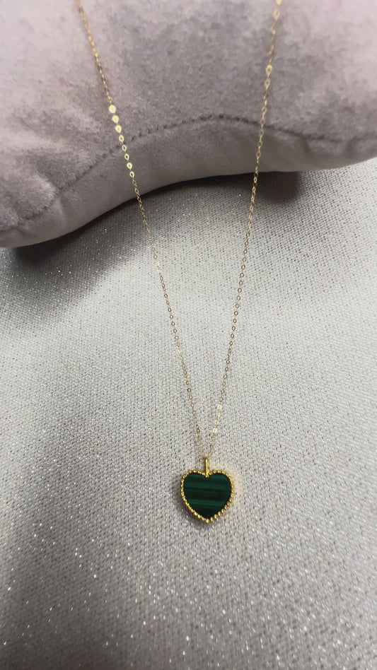 Solid 18ct malachite heart necklace